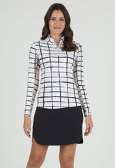 Print L/S Zip Mock Cordova White/Black